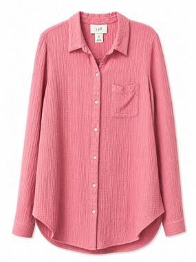 100% Cotton Pink Button-Front  Gauze Shirt Sz M Tall Lux Natural Fibers